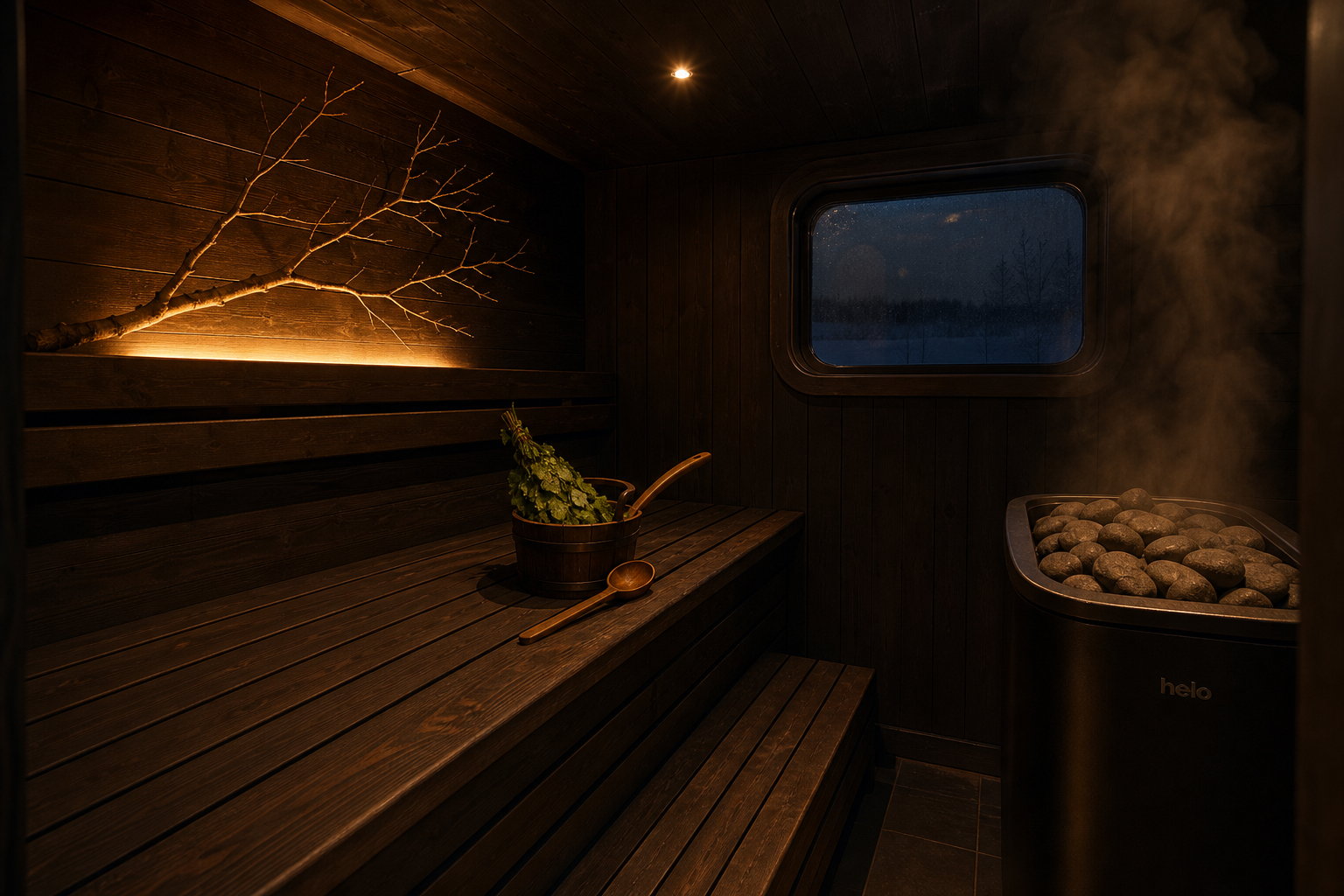 ONNISUITE sauna lasiovella metsään